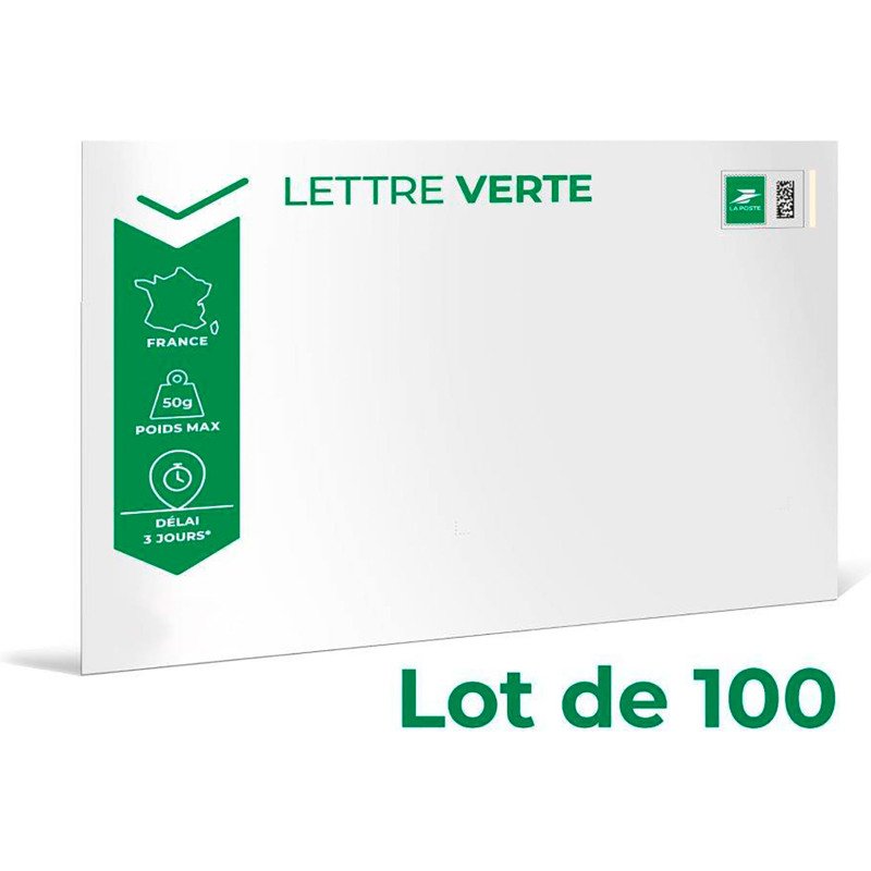 Enveloppe Prêt à Poster Lettre Verte - Boîte de 100