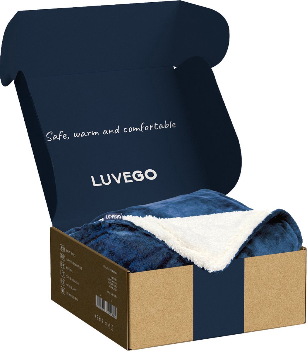 Luvego fleece/sherpa elektrische deken 160x120cm - Dark Blue