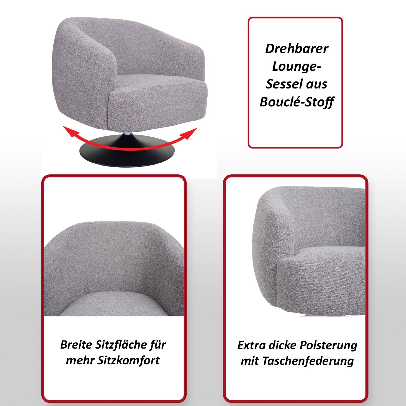 Lounge-Sessel MCW-J76, Cocktailsessel Sessel drehbar, Bouclé Stoff Metall ~ creme-beige