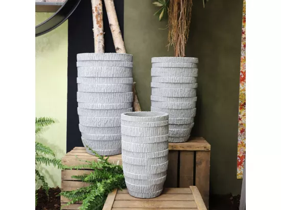 3 Cache-pots grandes tailles plante extérieur béton gris 44-55-65cm