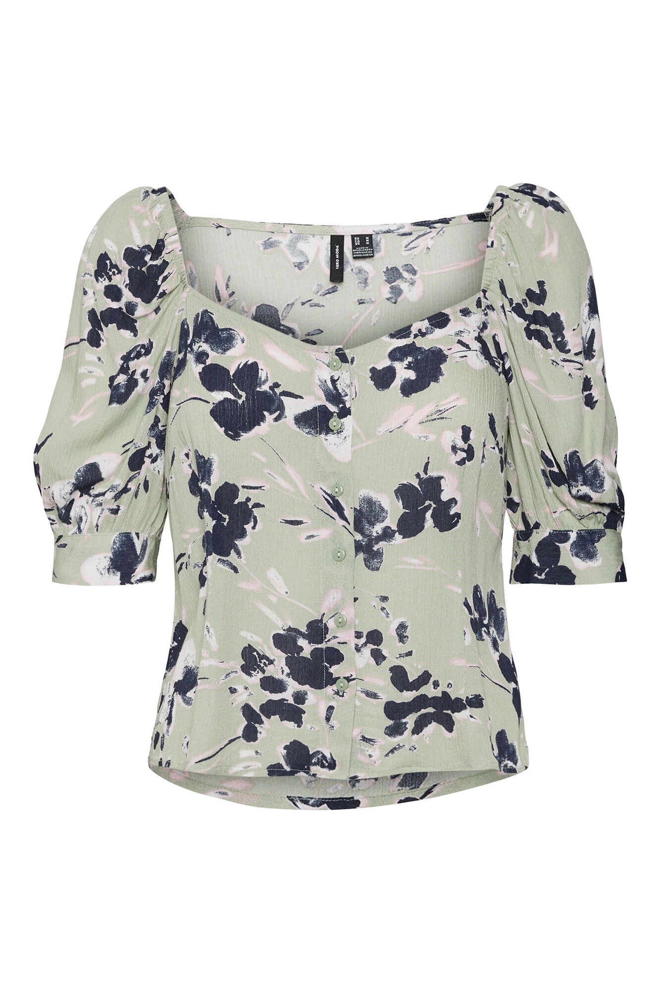 Blusa de manga 3/4 com decote coração - Verde
