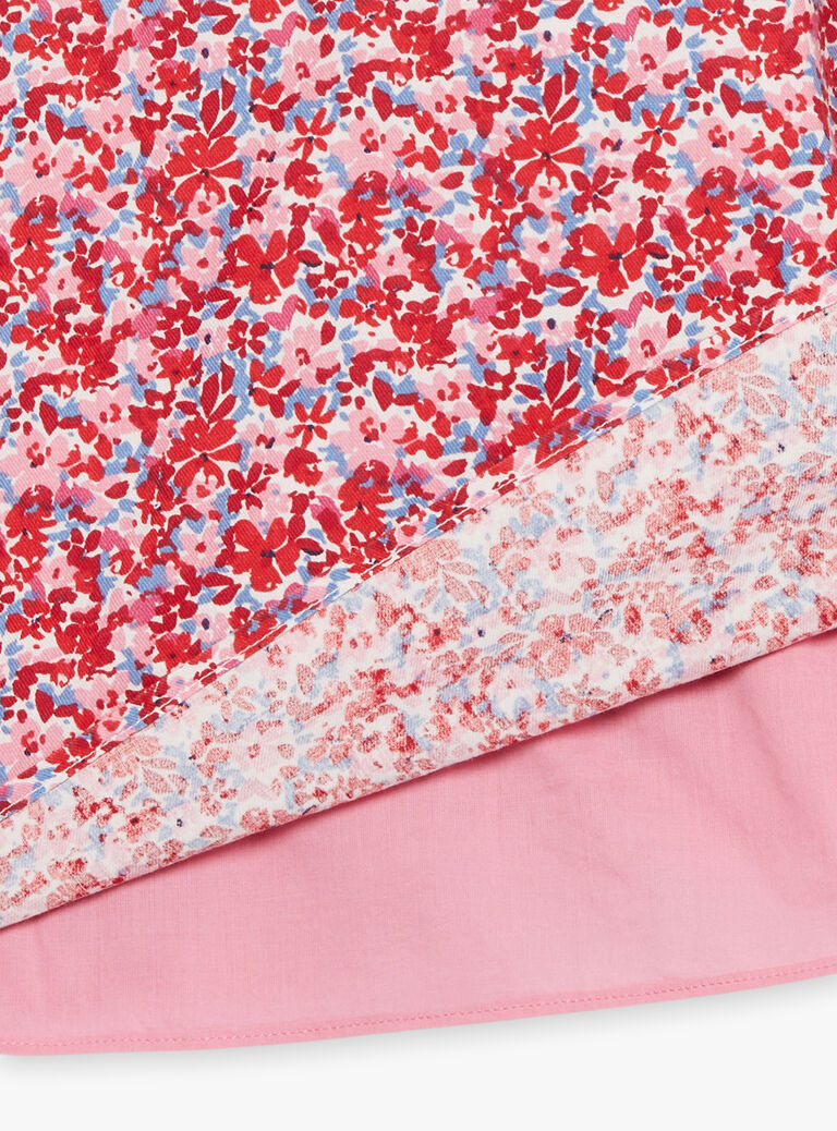 Chemisier rose, rouge et lilas à imprimé fleuri en twill gratté