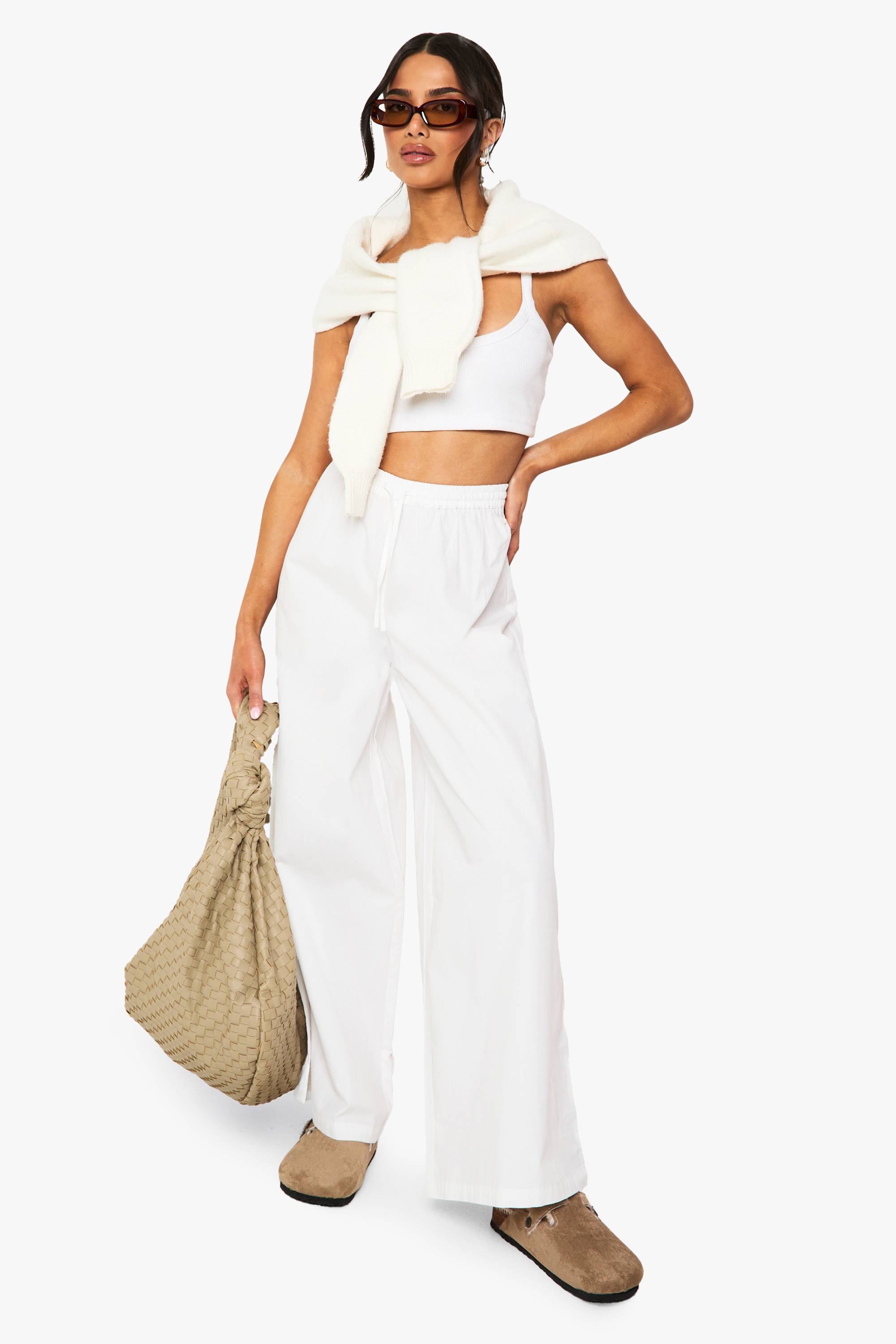boohoo Pantalon large en popeline de coton – Coupe Petite
