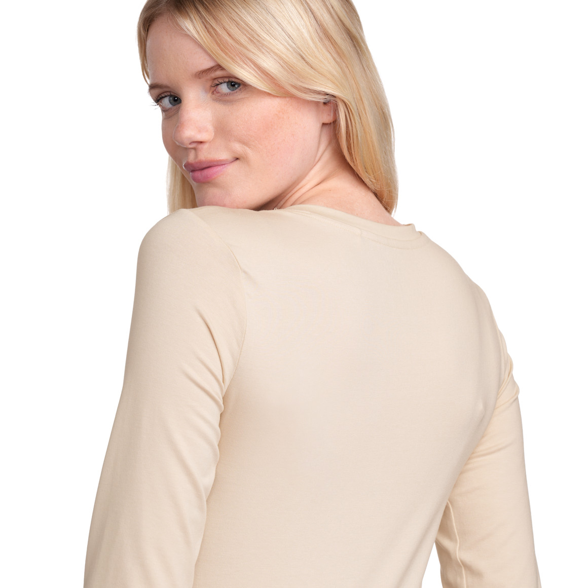 Gina Benotti Damen Langarmshirt im Basic-Look beige