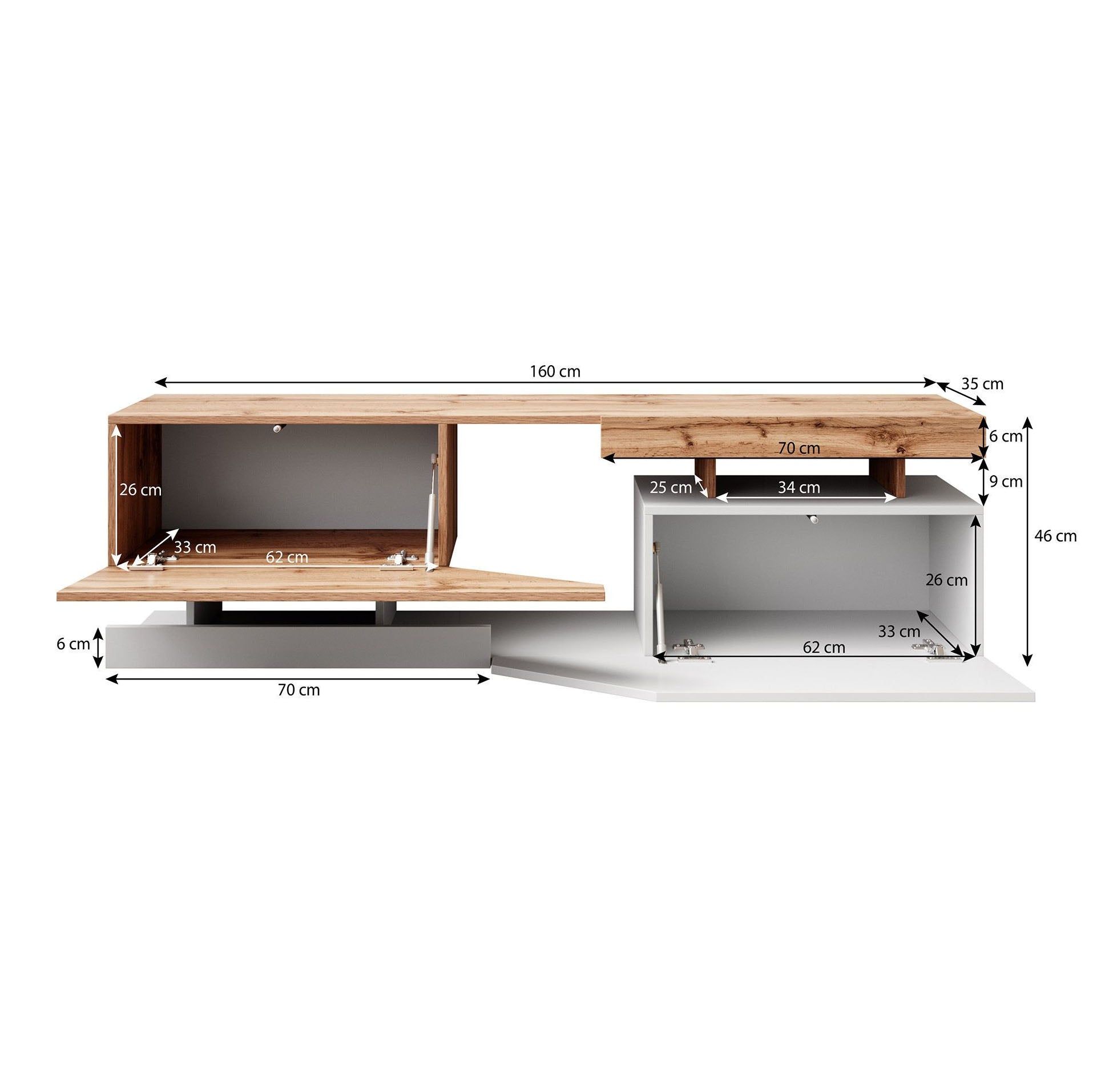 Canberra - TV-Meubel - Eiken/antraciet - 160 cm