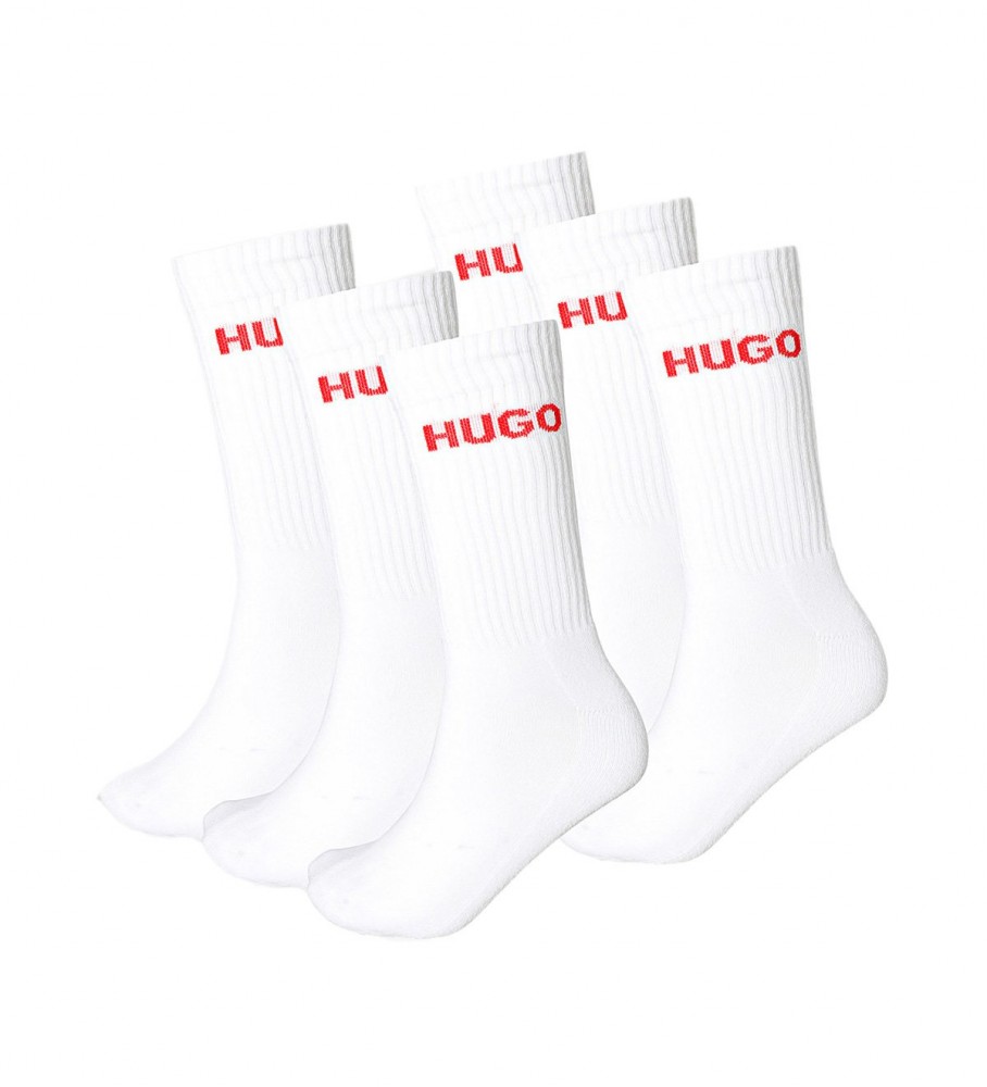 Pacote com 6 meias brancas com o logotipo da HUGO