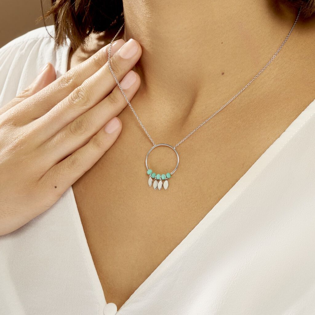 Collier Polyna Argent Blanc Pierre De Synthese