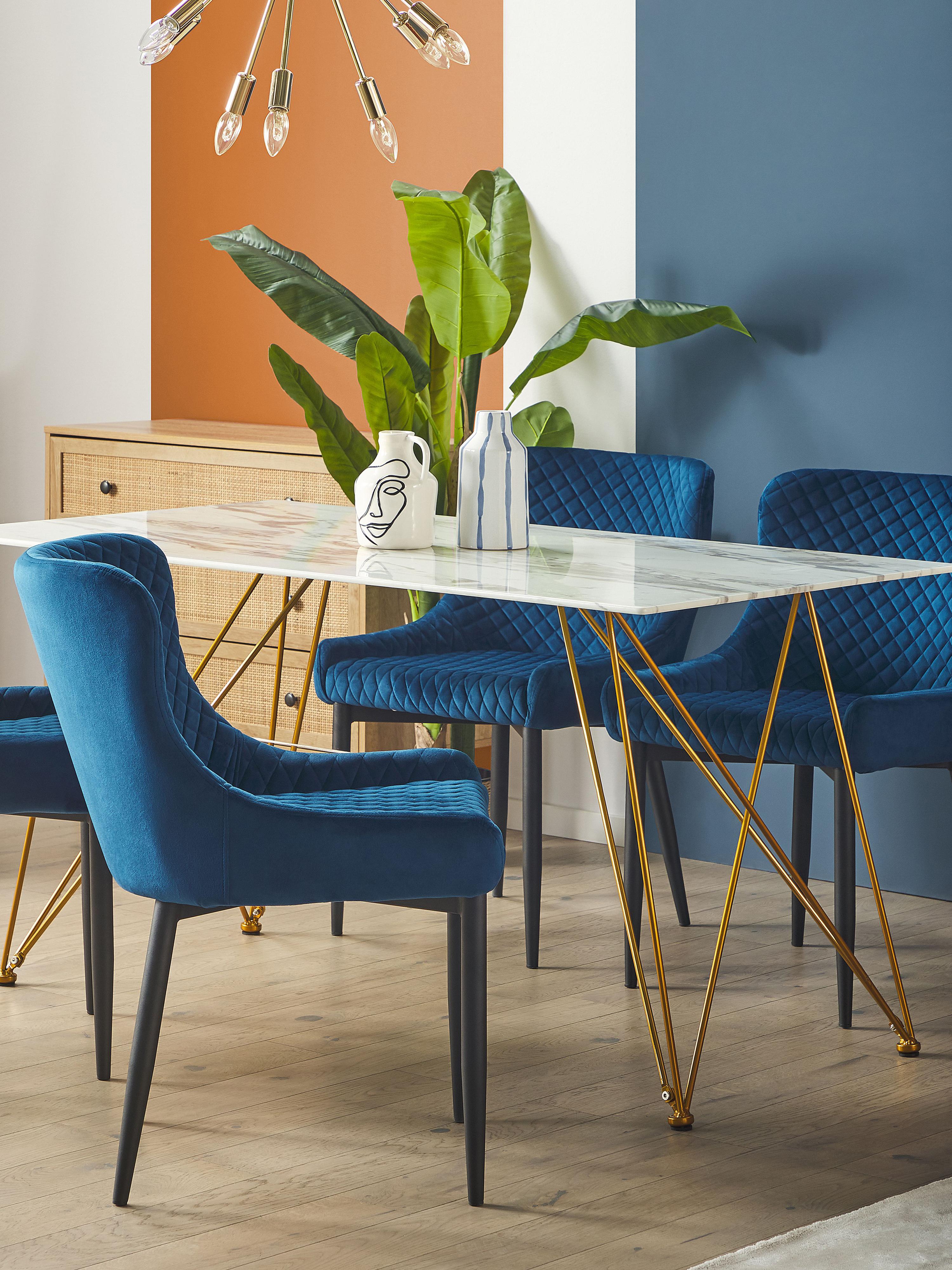 Eettafel KENTON Wit marmer 80 cm Veiligheidsglas 140 cm
