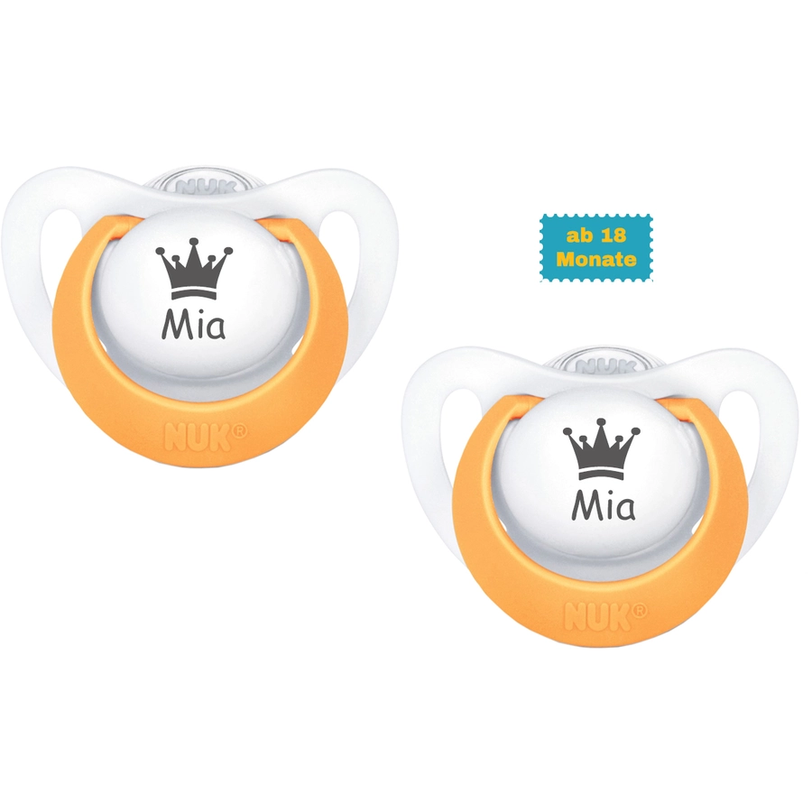 Schnullireich Schnuller mit Namen  Namensschnuller NUK Genius Krone – 2er Set (Mädchen) Weiß