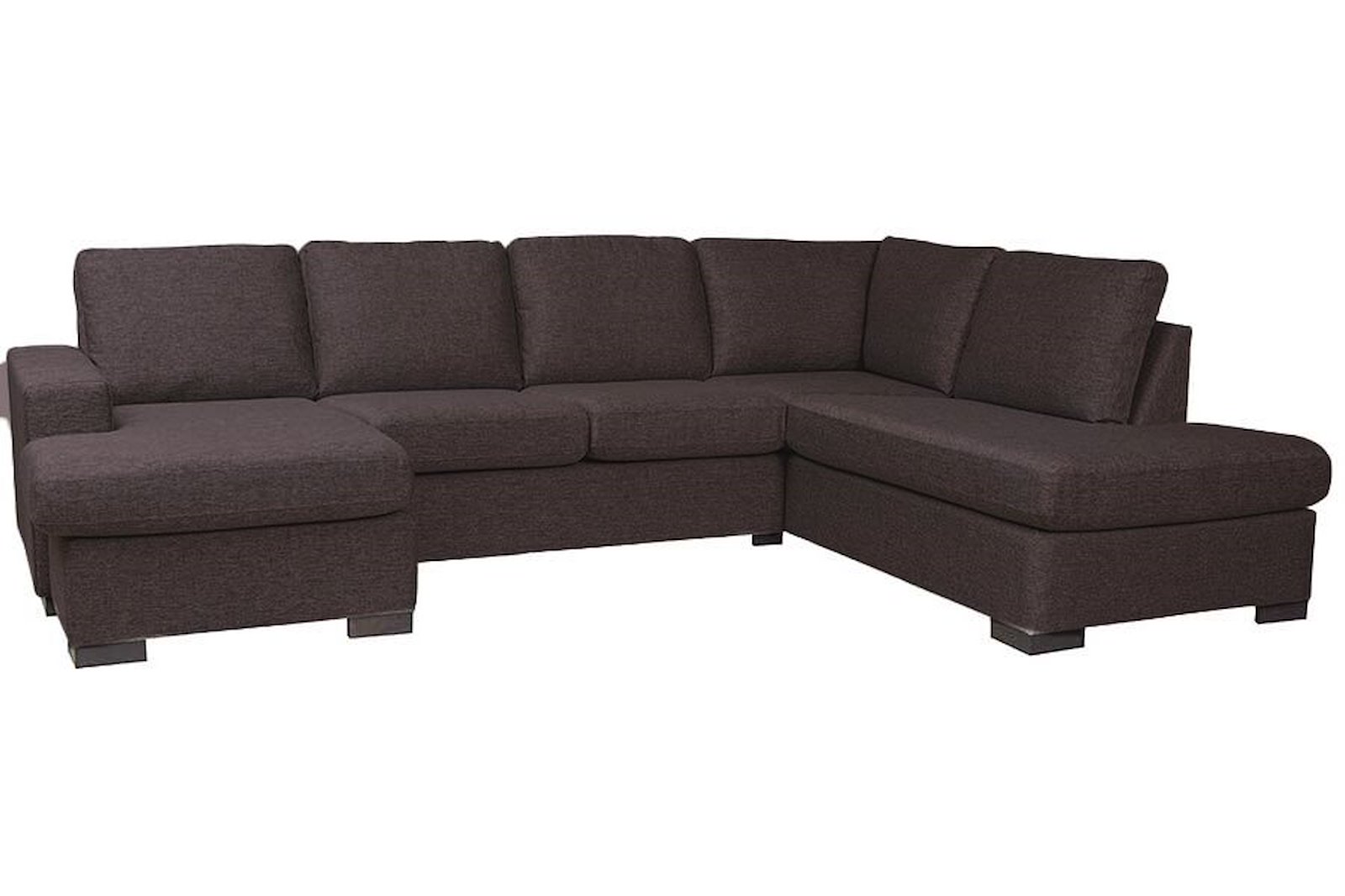 Max U-sofa Åpen ende høyre, 2-seter og sjeselong venstre. I tekstil Hyge 97 grey med sorte ben