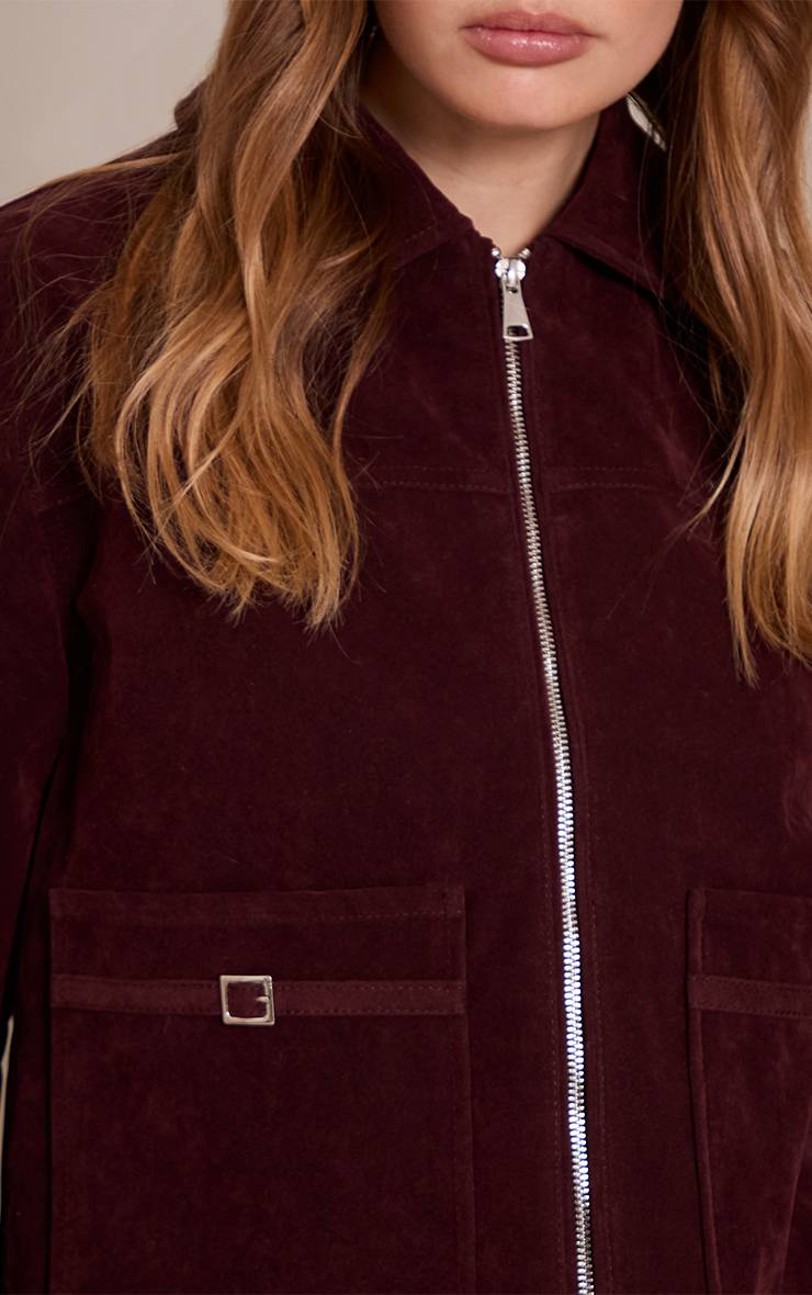 Rouge Bordeaux Veste En Faux Suède Avec Poches À Détails