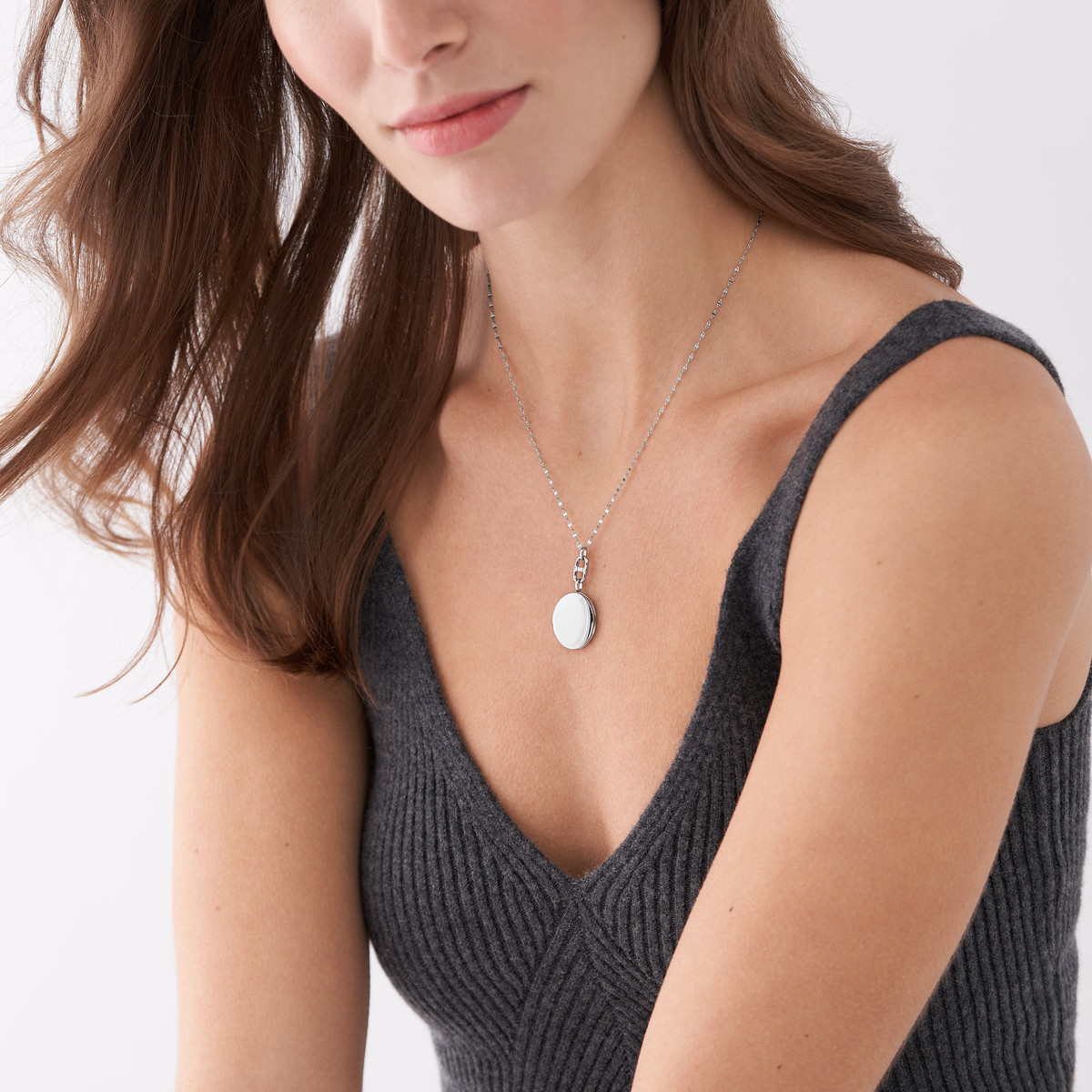 Collier FOSSIL acier inoxydable porte photo 45 cm