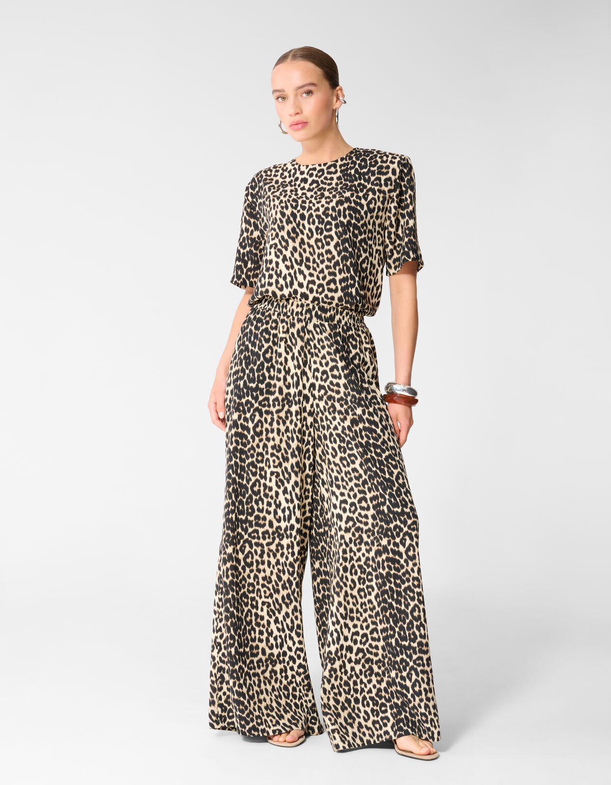 Leopard Twist Wide Leg Fit Broek Bruin