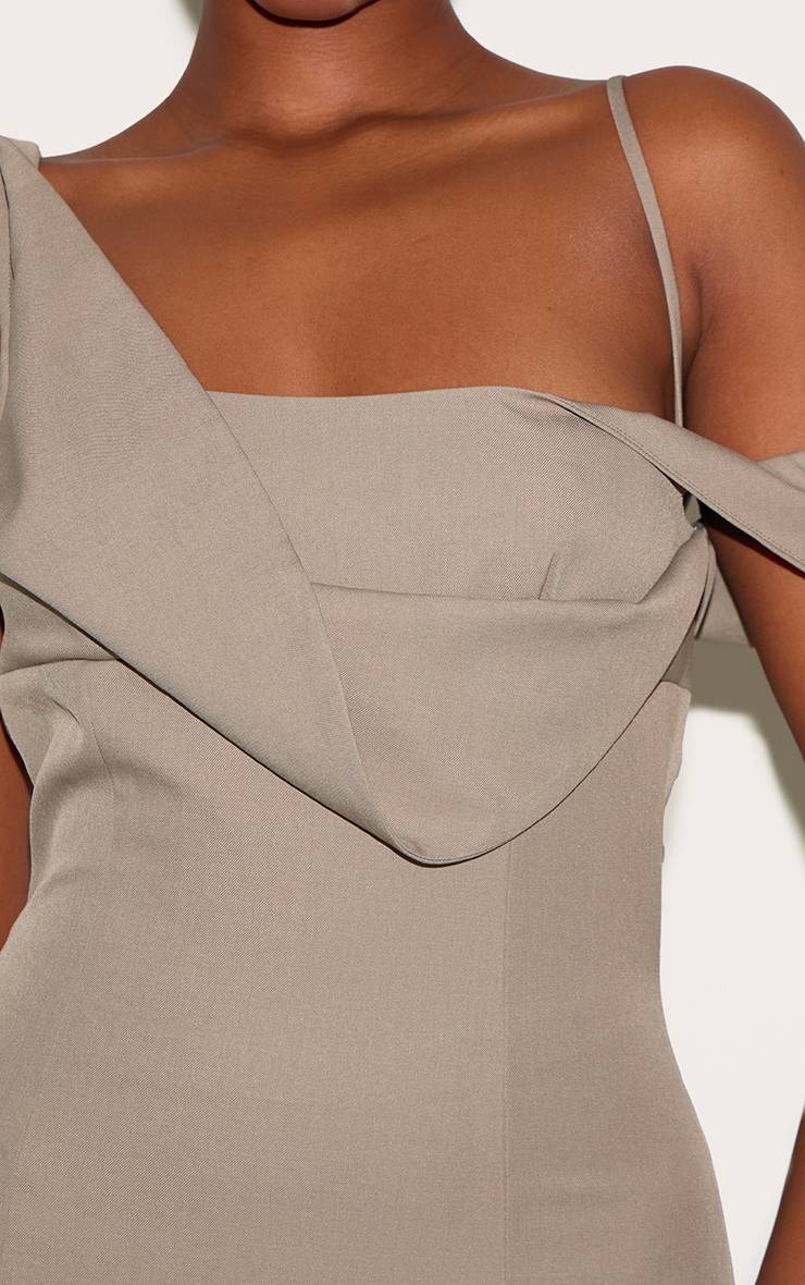 Taupe Robe Mini Drapée En Tissu Tissé