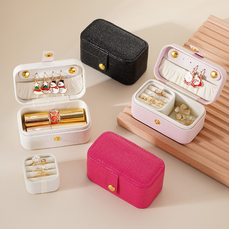 Mini Leder Schmuckschatulle Reise Aufbewahrungsbox Organizer für Ringe / Halsketten / Ohrringe - Weiss
