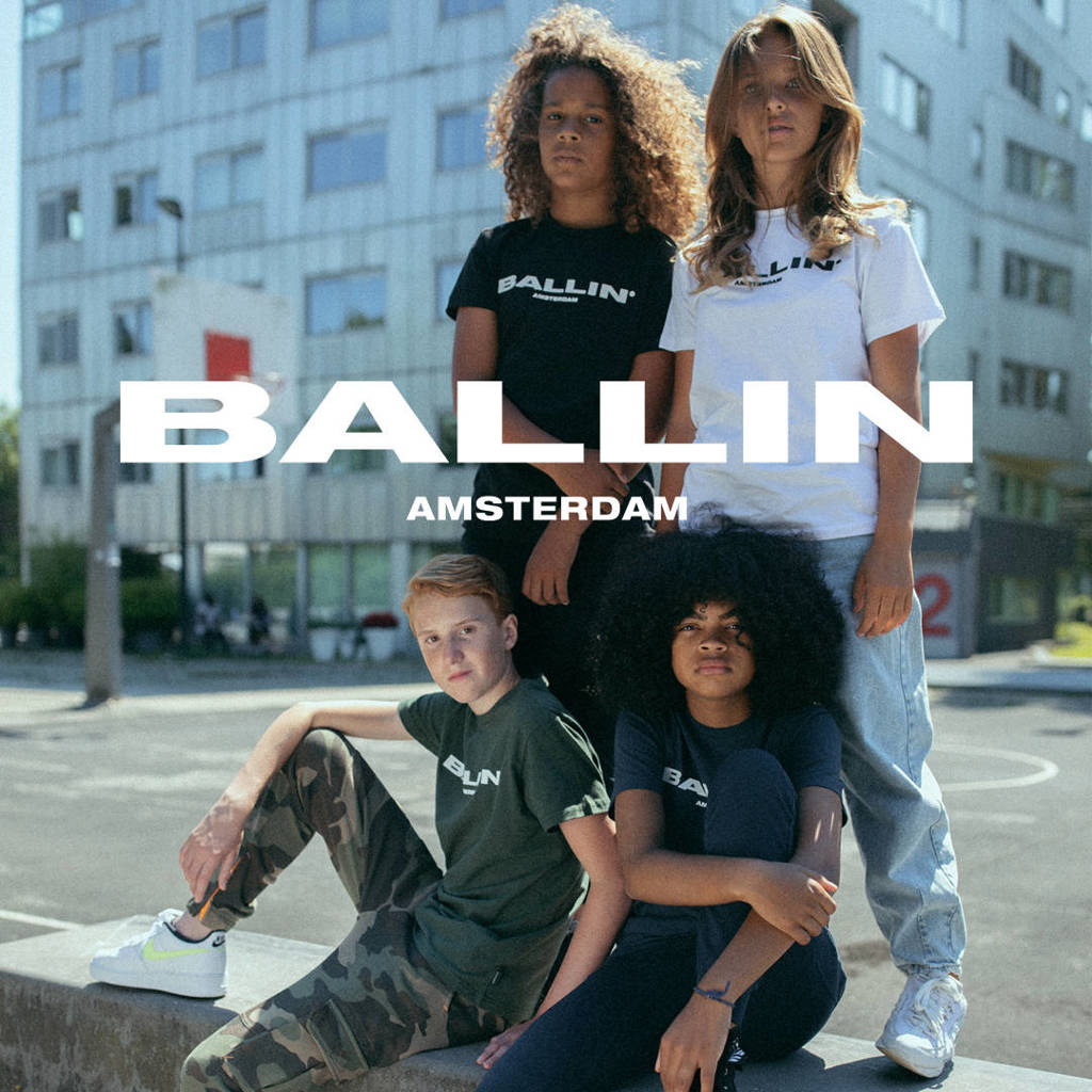 Ballin unisex T-shirt met tekst donkerblauw/wit