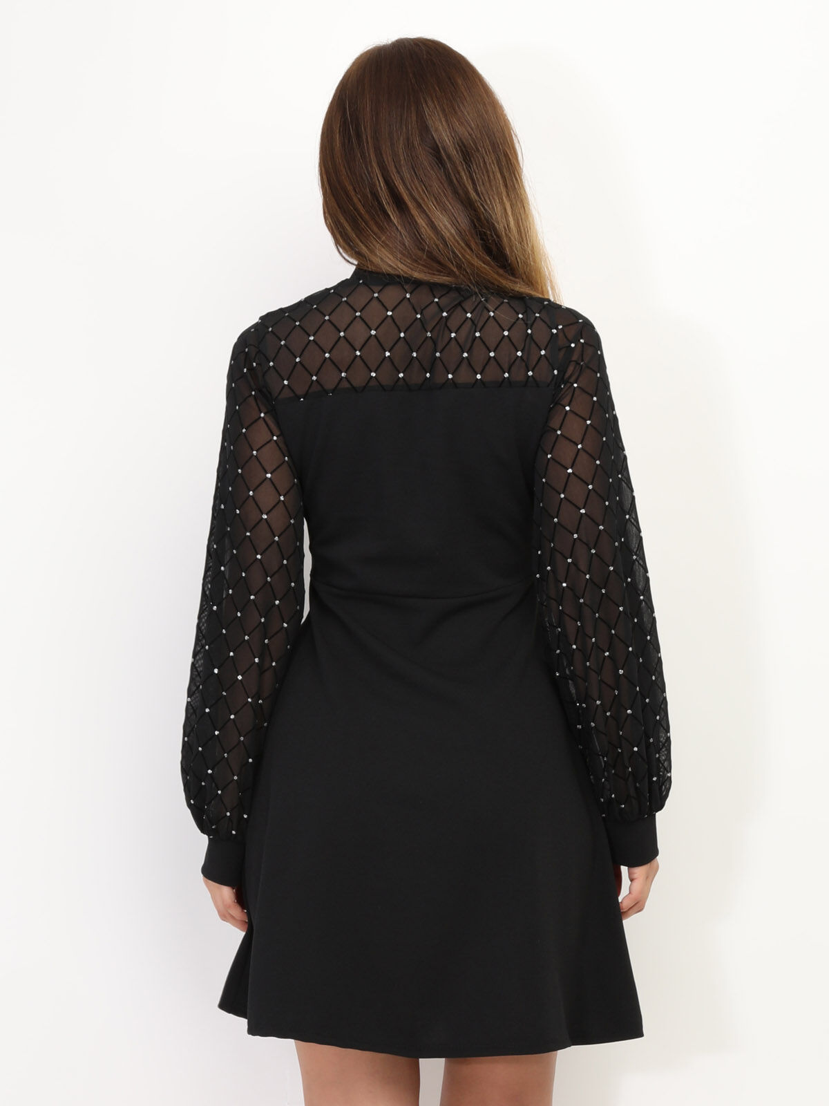 Robe patineuse en tulle à pois pailletés- Noir