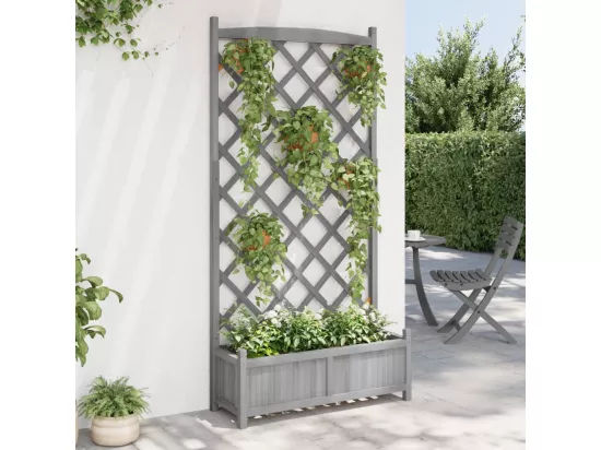 Jardinière avec treillis gris bois massif de sapin