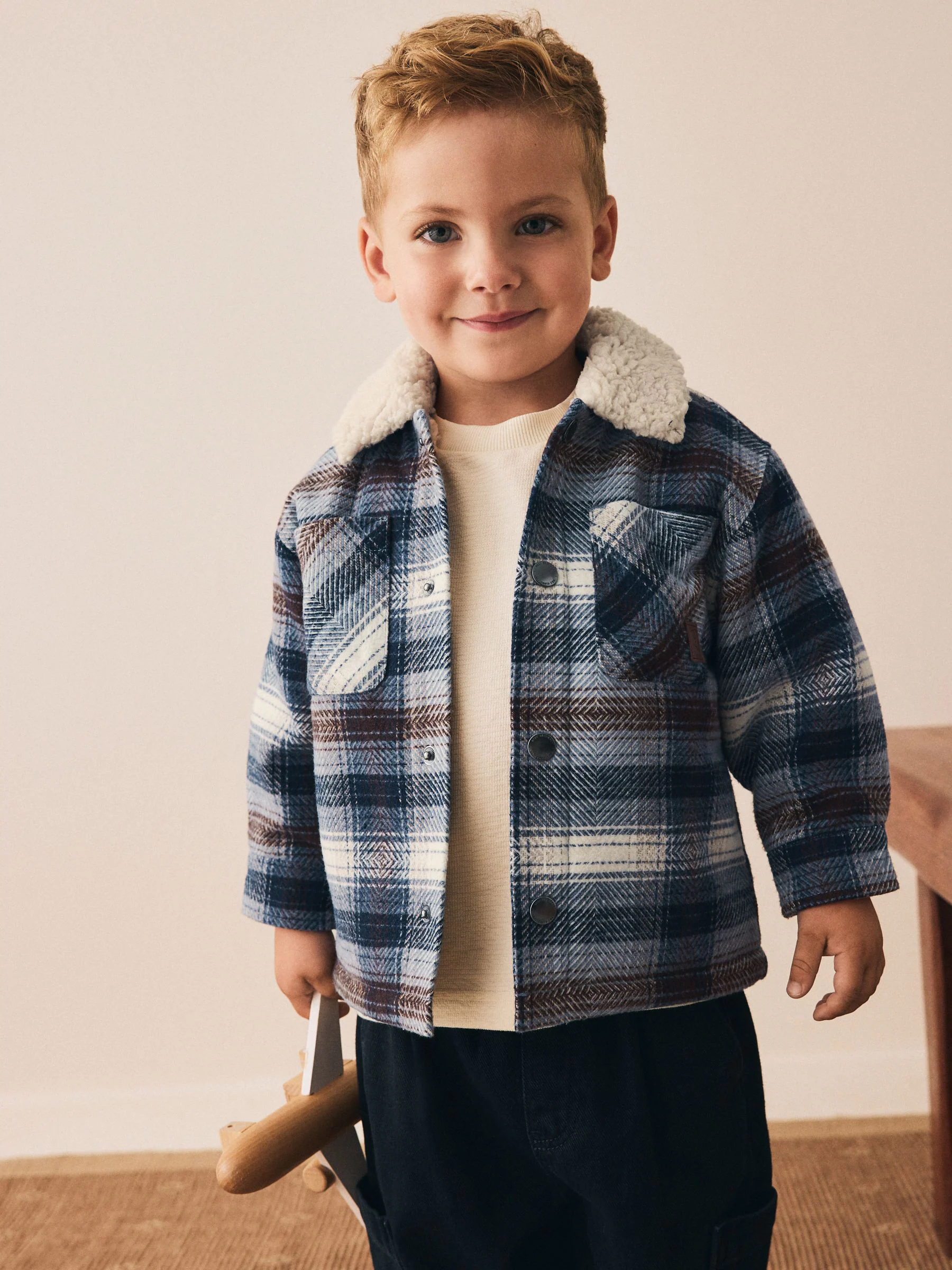 Blauw - Geruite shacket met borgvoering (3mnd -7jr)