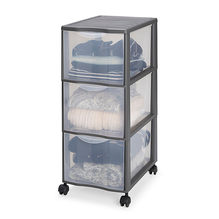 Tour en plastique 3 tiroirs Kontor gris H. 63,5 x L. 36,5 x 26 cm