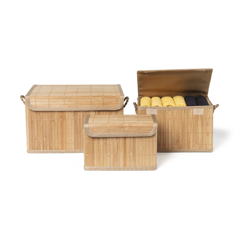 Opbergmand met deksel - bamboe - 16x24x14 cm