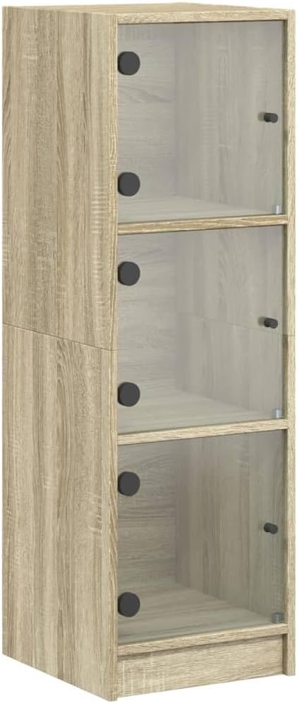 vidaXL Highboard, Beistellschrank mit Glastüren, Sideboard mit viel Stauraum, Schrank Kommode Hochschrank Wohnzimmer Schlafzimmer, Sonoma-Eiche