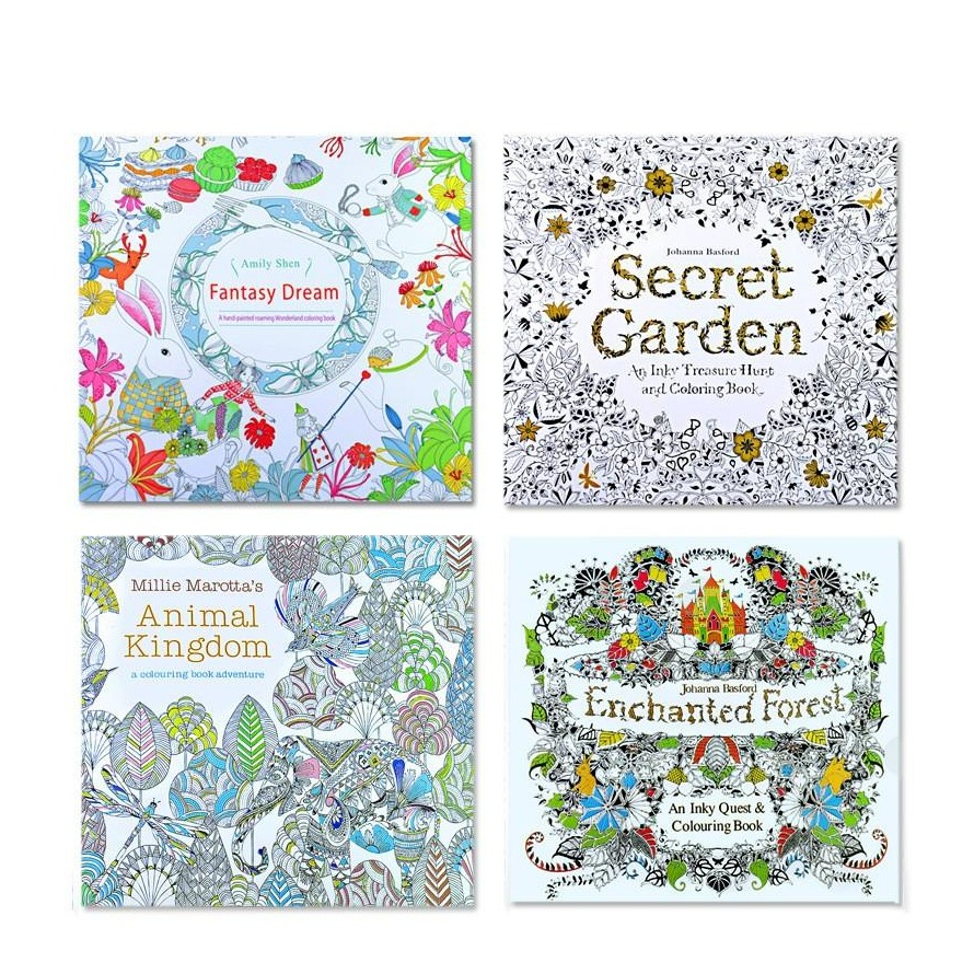 (4er Set) 185x185mm Anti Stress Malbuch Secret Garden Mandala / Blumen Kreatives Zeichnen für Erwachsene