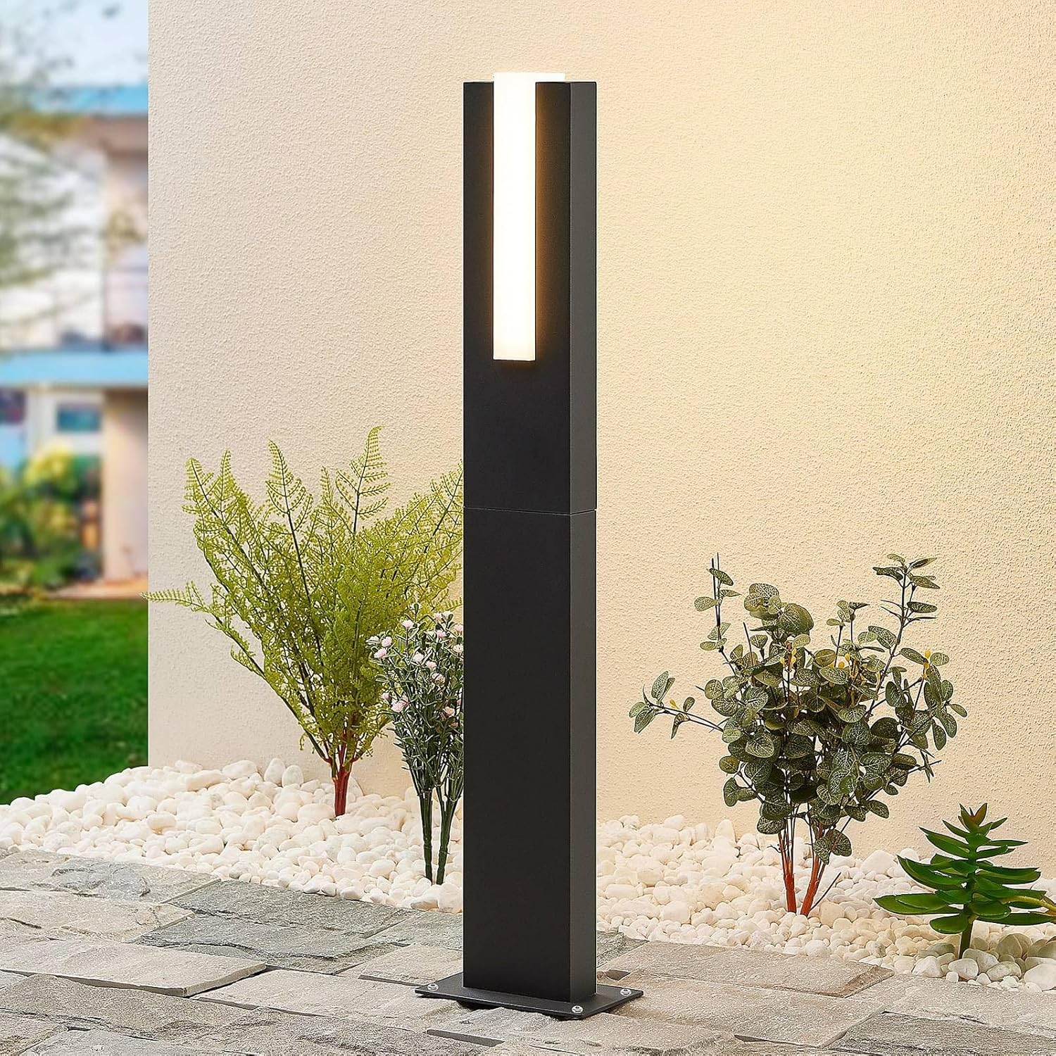 Lucande LED Außenleuchte Virgalia (Modern) in Schwarz aus Aluminium (1 flammig,) - Wegeleuchte Pollerleuchte Wegelampe Sockelleuchte