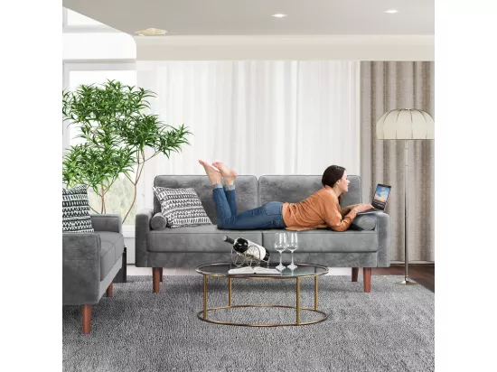 Canapé droit en Velours gris et bois massif - 3 places - charge max 300kg - 176x78x85cm