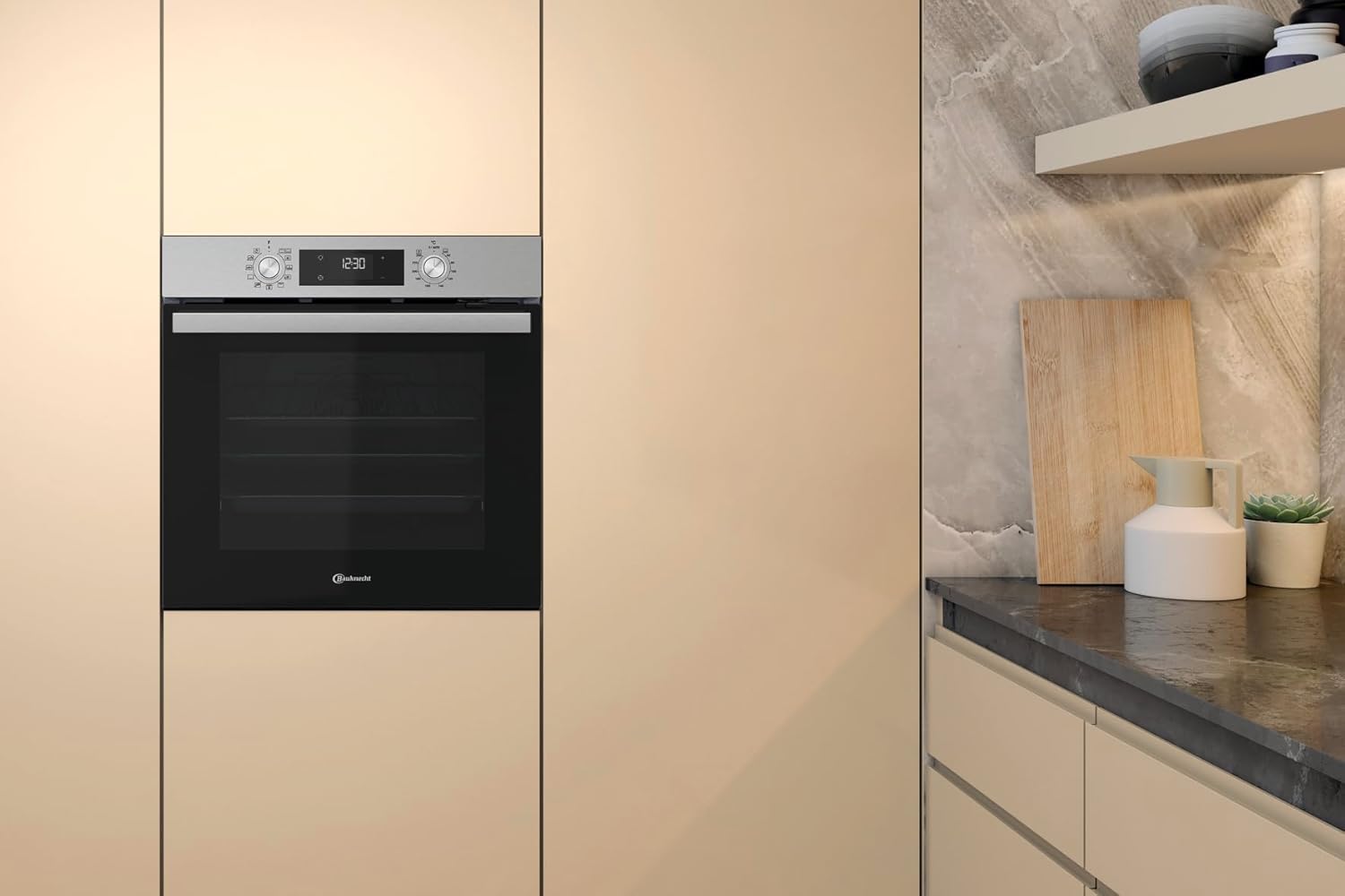 Bauknecht BBA285HU1I Einbau-Backofen 71 Liter, Multifunktionsofen mit 12 Funktionen, PowerHeißluft, versenkbare Knebel, Schwarz