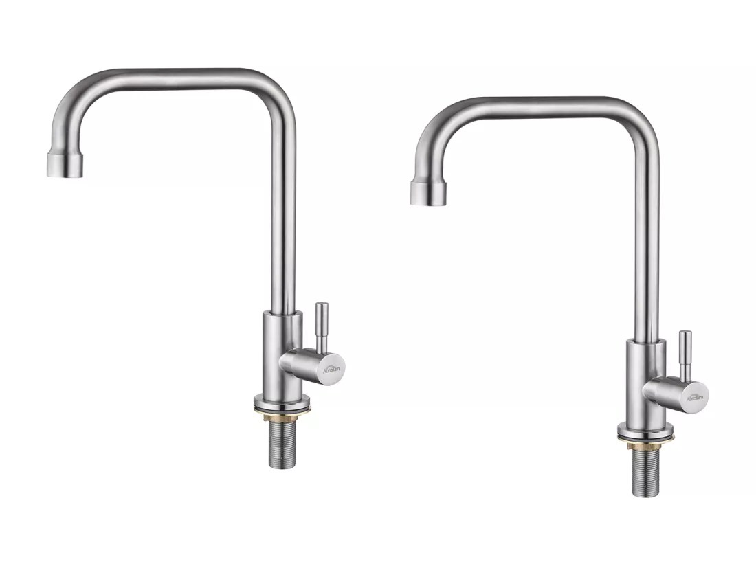 2pcs Auralum max Robinet Cuisine à Eau Froide,Pivotant à 360°, Robinet d'Évier d'eau froide à Levier Unique, Acier Inoxydable- Brossé