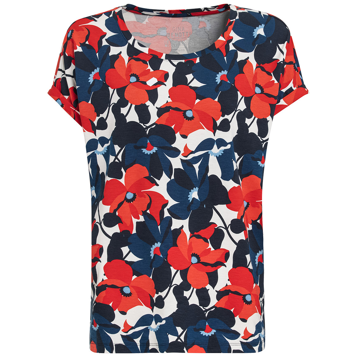 Gina Benotti Damen T-Shirt mit floralem Muster weiss / rot / dunkelblau