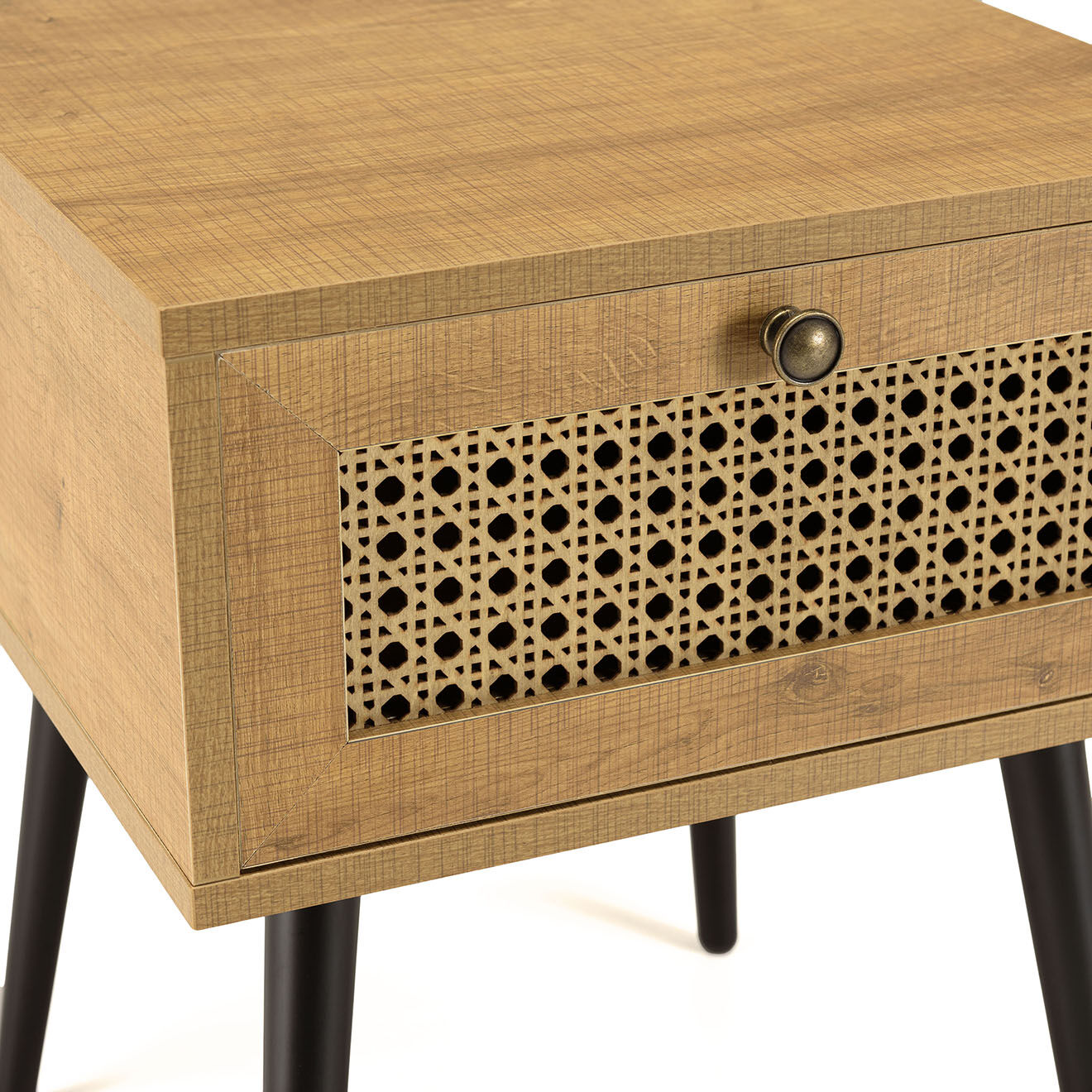 Macabane Chevet 1 tiroir rotin marron - 40x40x51 cm