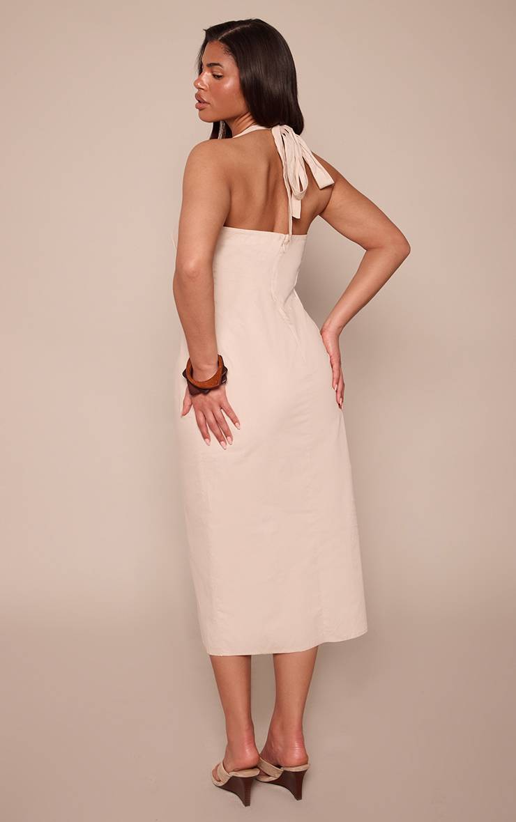 Gris Pierre Robe Midi Ajustée À Encolure Américaine