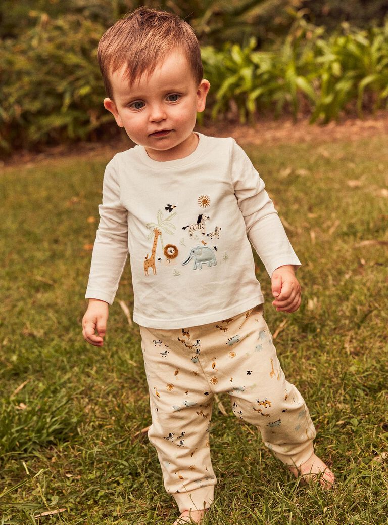 Body-T-shirt écru avec animaux