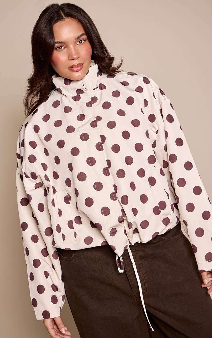 White Polkadot Veste Boutonnée À Pois Grande Taille