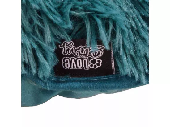 Coussin flocon réversible en fausse fourrure pour animaux - Bleu canard - L 107 x l 65 cm