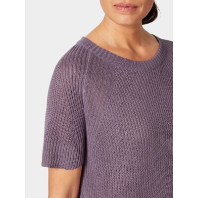 Damen-Strickshirt Halbarm Leinen, Flieder