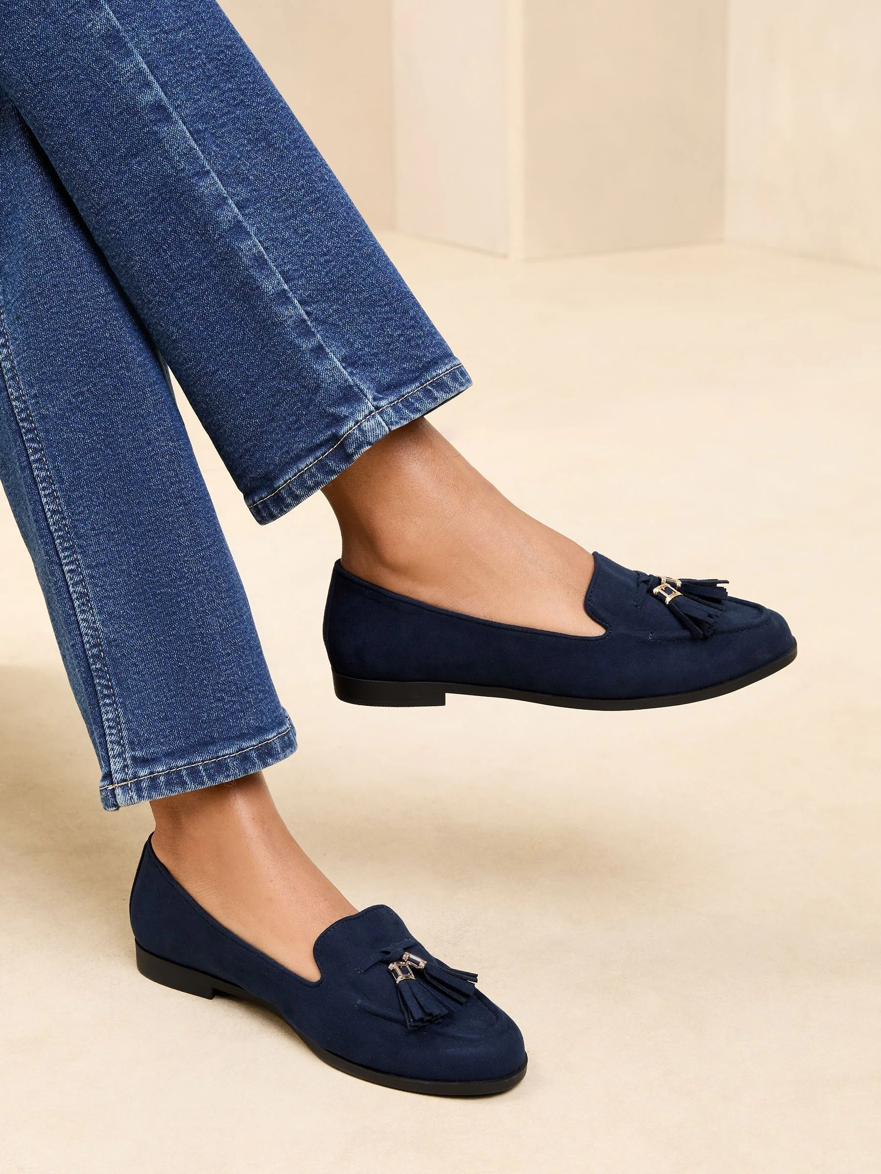 Marineblauw - Lipsy Platte Loafers met Smalle Zool en Kwastjes
