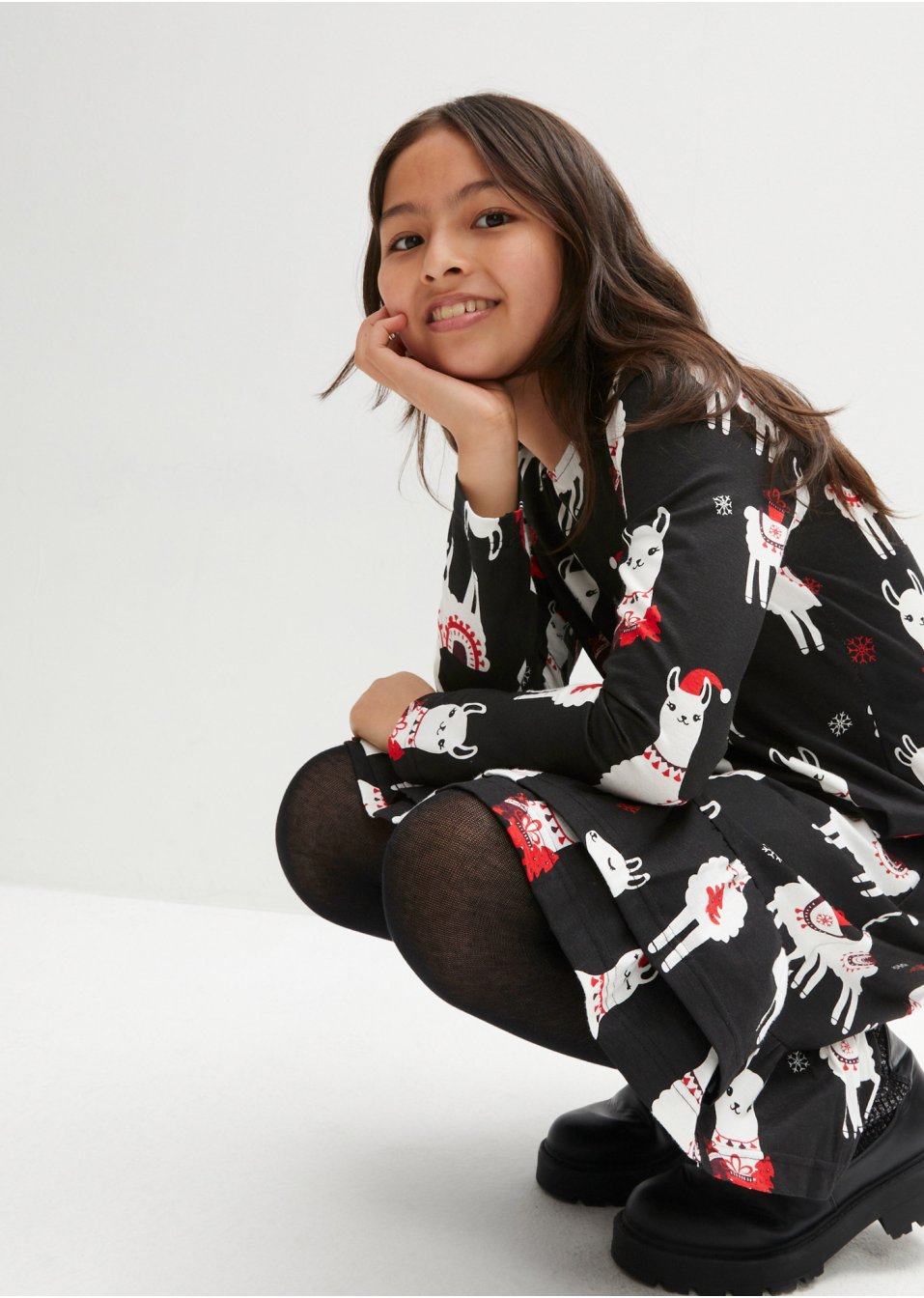 Robe en jersey fille avec motif de Noël