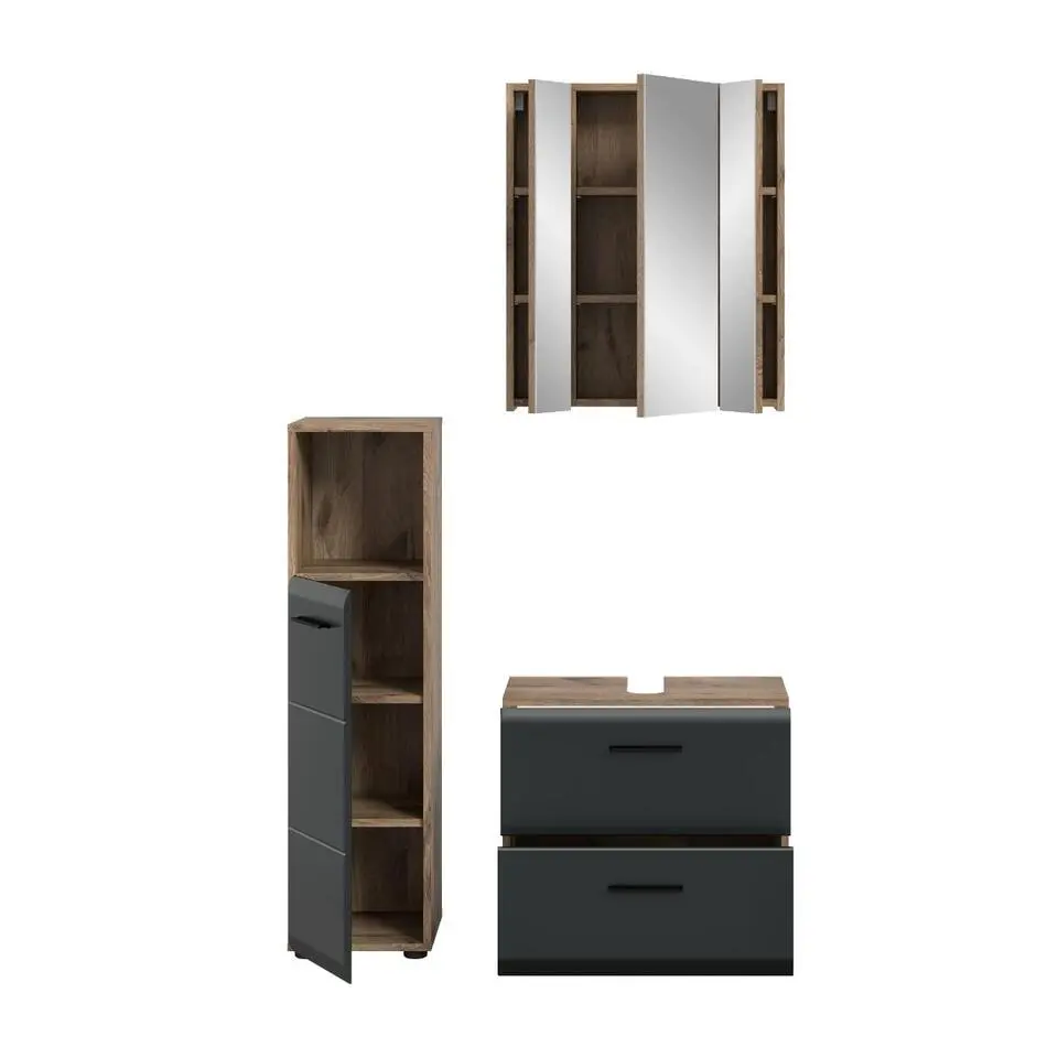 Hioshop Ice badkamer I23 zwart mat- eiken decor