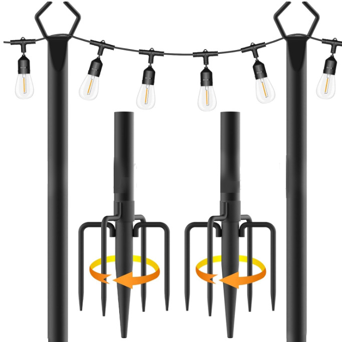 (2er Set) 80-300cm Metall Lichterketten Stange Outdoor Beleuchtungs Halterung Garten Rasen Lichtmasten - Schwarz