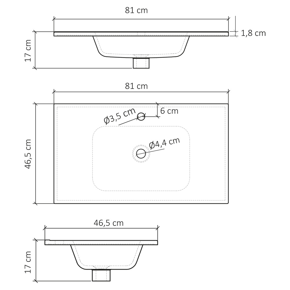 Differnz Sofi wastafel keramiek 80cm wit