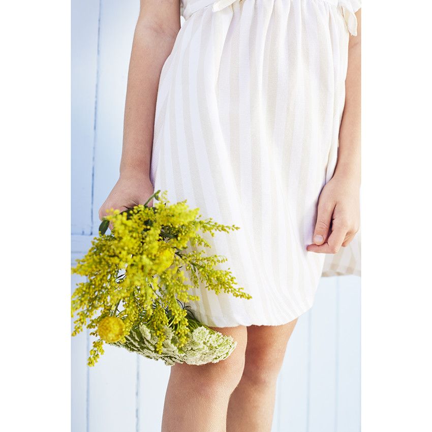 Robe de cérémonie volantée à rayures pour fille - Ecru