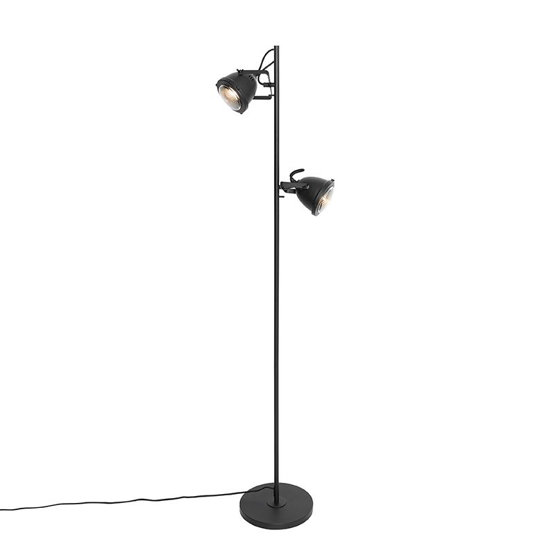 Industriële vloerlamp zwart 2-lichts - Emado