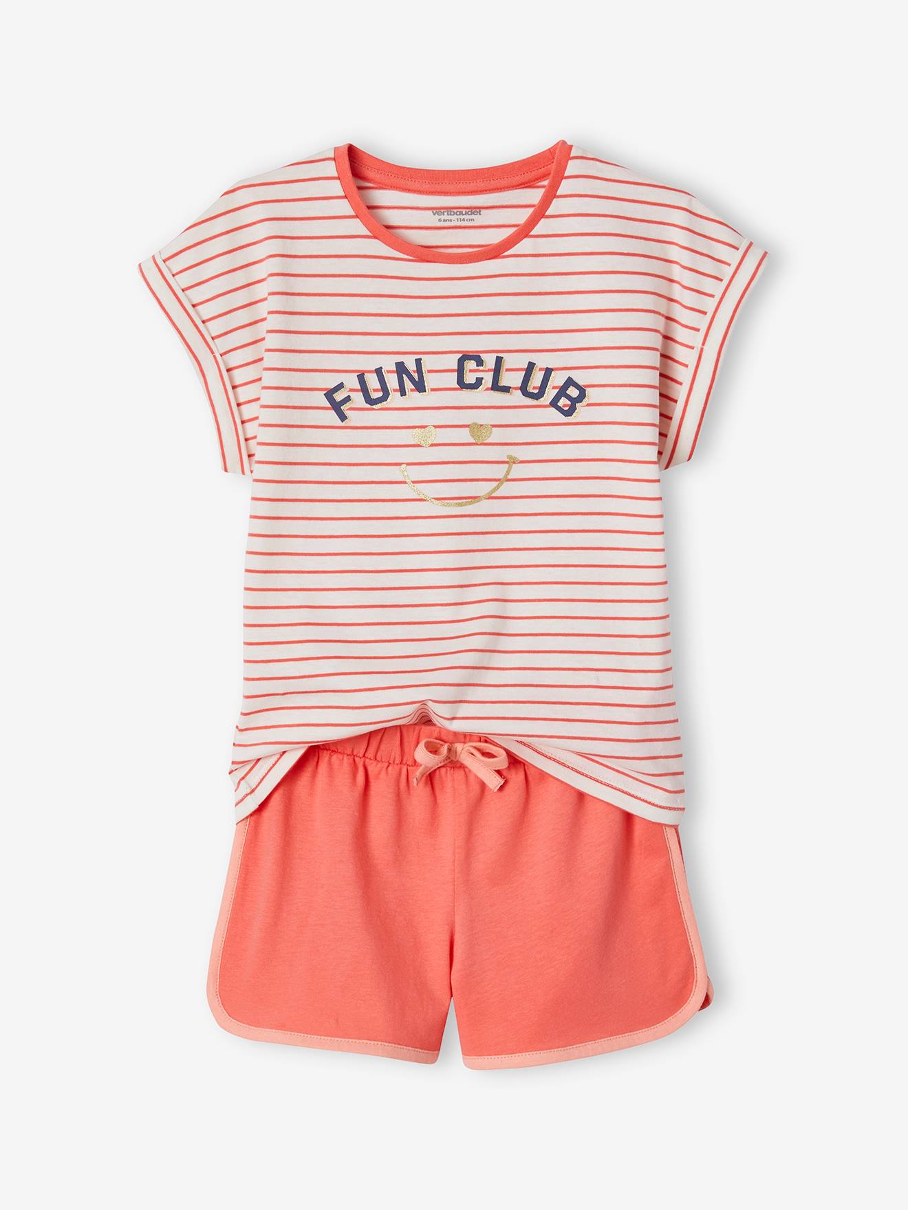 Conjunto de pijama esportivo coral com shorts para meninas