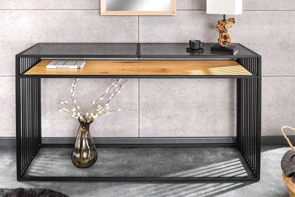 riess-ambiente Konsolentisch ARCHITECTURE - 120cm schwarz Wildeiche Rauchglas