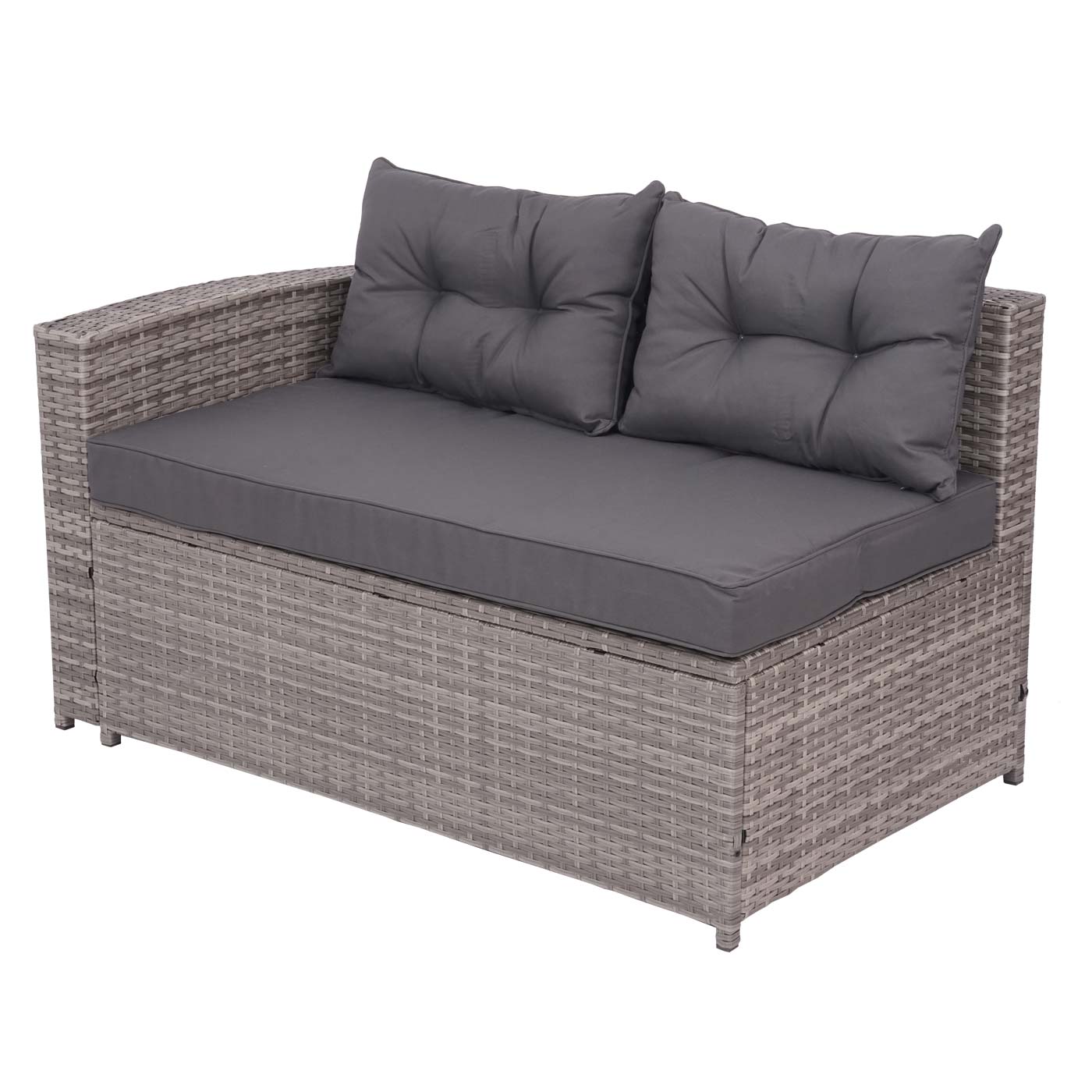 Poly-Rattan Garnitur MCW-J34, Balkon-/Garten-/Lounge-Set Sitzgruppe Sofa, Staufach ~ grau, Kissen dunkelgrau