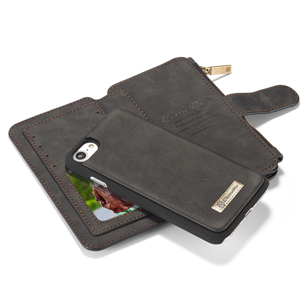 iPhone SE (2022/2020) / 8 / 7 3in1 Leder Tasche   Magnet Hardcase und Karten Etui (Vertikal Ausklappbar) - Schwarz