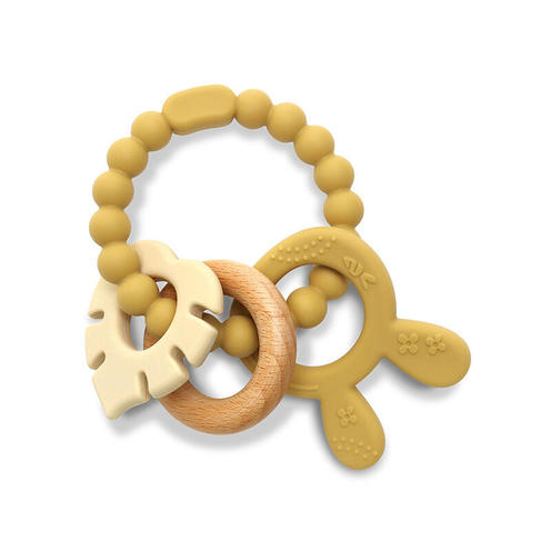 Anneau de dentition en silicone et hêtre Lapin Jaune - LORELLI